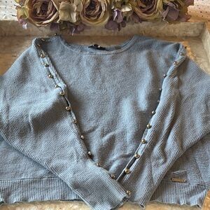 Tahari Light Blue Sweater with Pearl Details